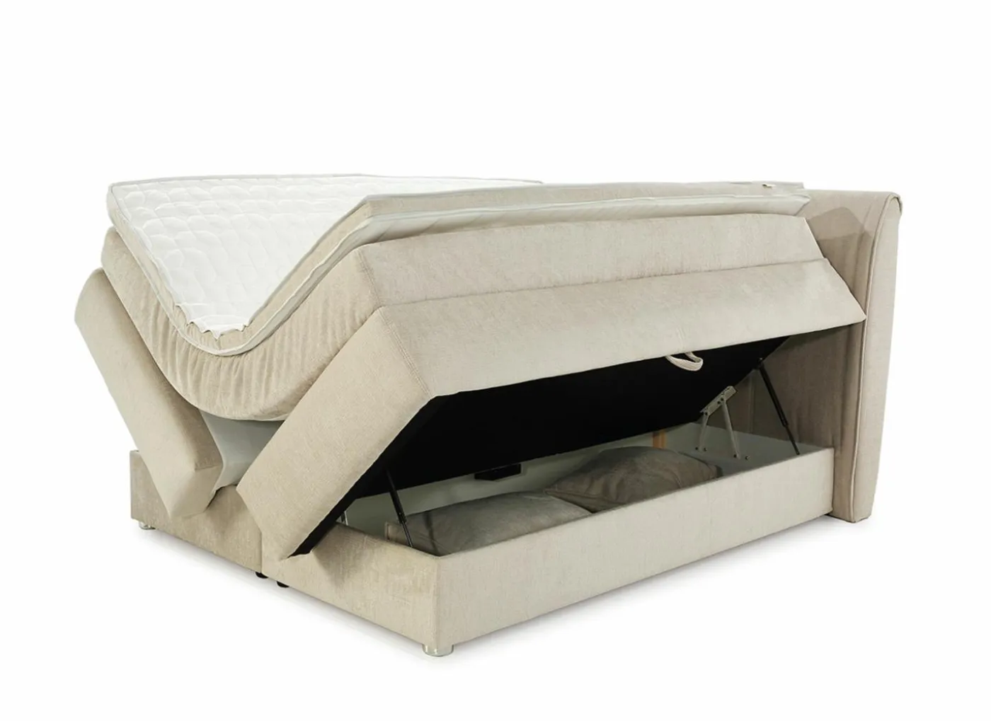 Boxspring Caren Max 160x200cm - stof - ecru met opbergruimte