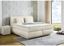 Boxspring Caren Max 160x200cm - stof - ecru met opbergruimte