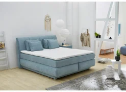 Boxspring Carla Max 180x200cm - stof - micro lichtblauw met opbergruimte