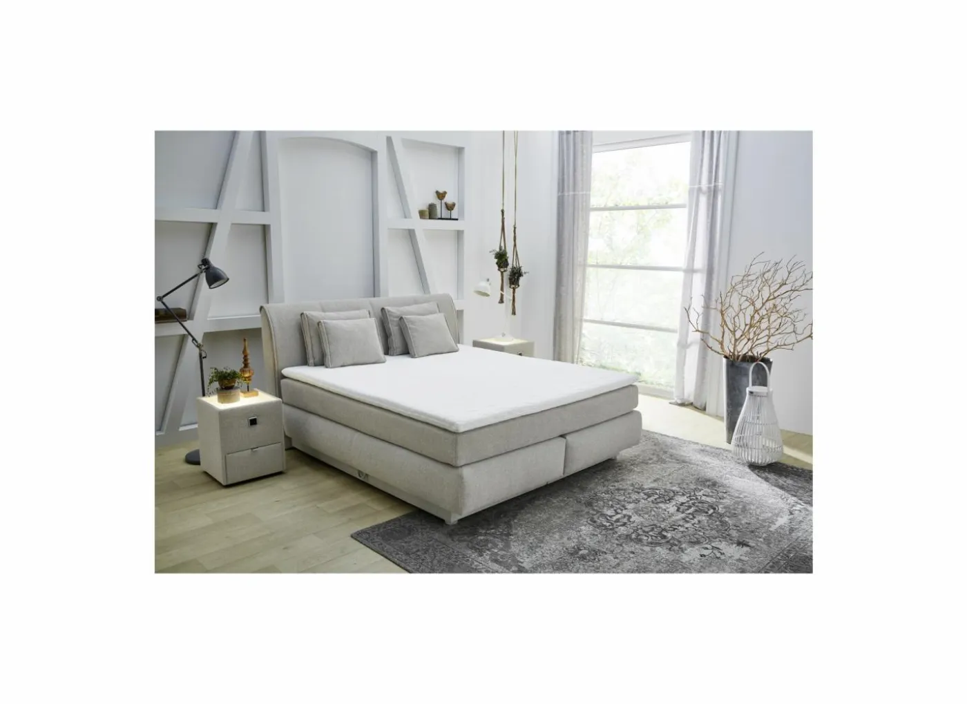 Boxspring Carla Mix 180x200cm - stof - beige met opbergruimte