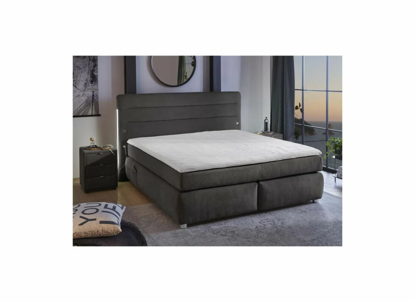 Boxspring Livia Max 180x200cm - stof - donkergrijs