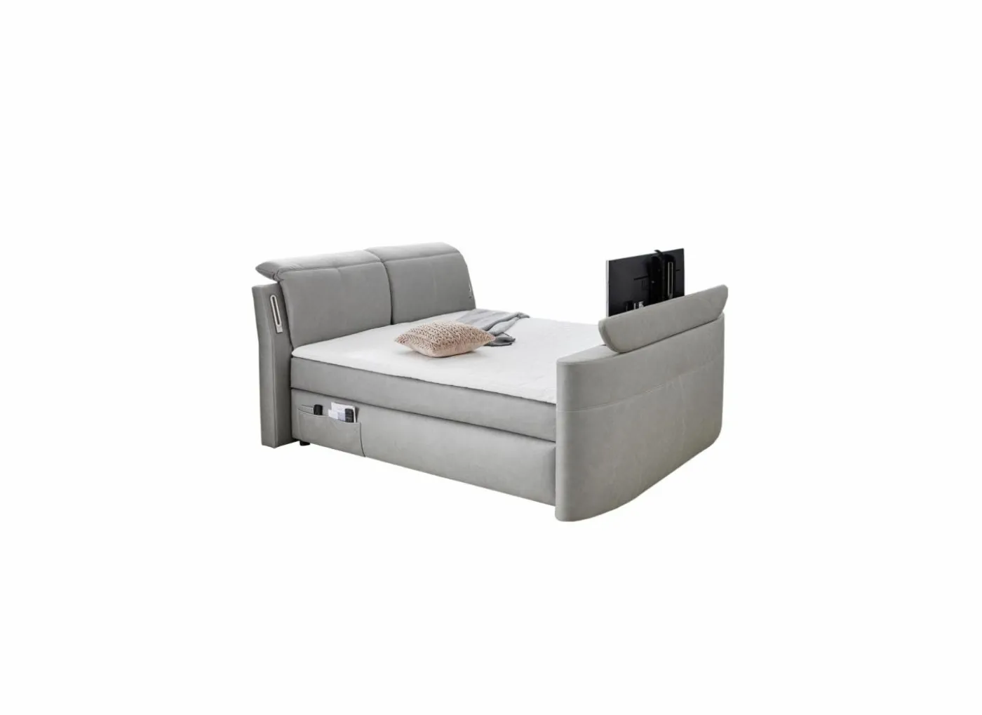 Boxspring Moviestar Mix 180x200cm - stof - lichtgrijs met tv-lift