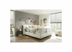 Boxspring Reynosa Gel 180x200cm - stof - ivoor met opbergruimte & elektrisch