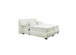 Boxspring Reynosa 180x200cm - stof - ivoor met opbergruimte & elektrisch