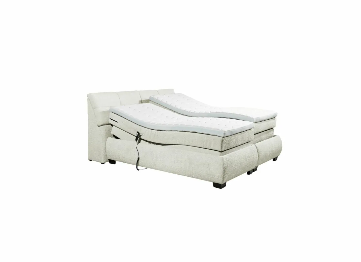 Boxspring Reynosa 180x200cm - stof - ivoor met opbergruimte & elektrisch
