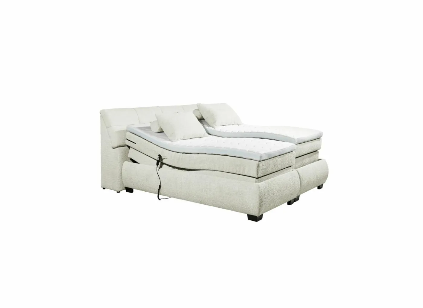 Boxspring Reynosa 180x200cm - stof - ivoor met opbergruimte & elektrisch