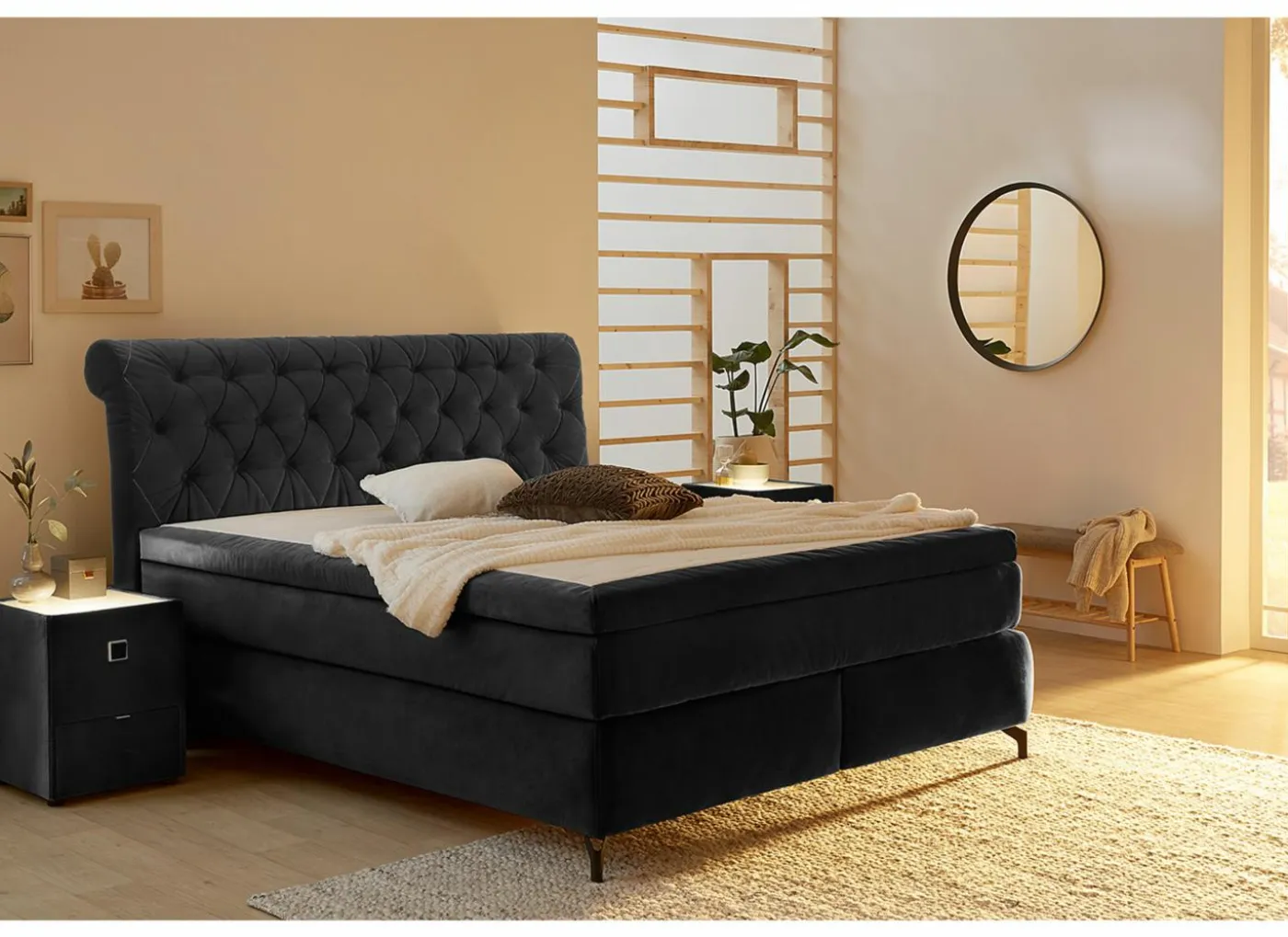 Boxspring Scarlett Normal 180x200cm - stof - zwart