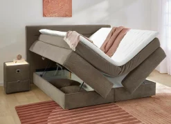 Boxspring Simone 160x200cm - stof - bruin met opbergruimte