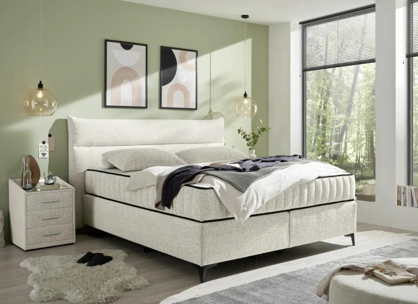 Boxspring Vlieland 160x200cm - stof - ivoor