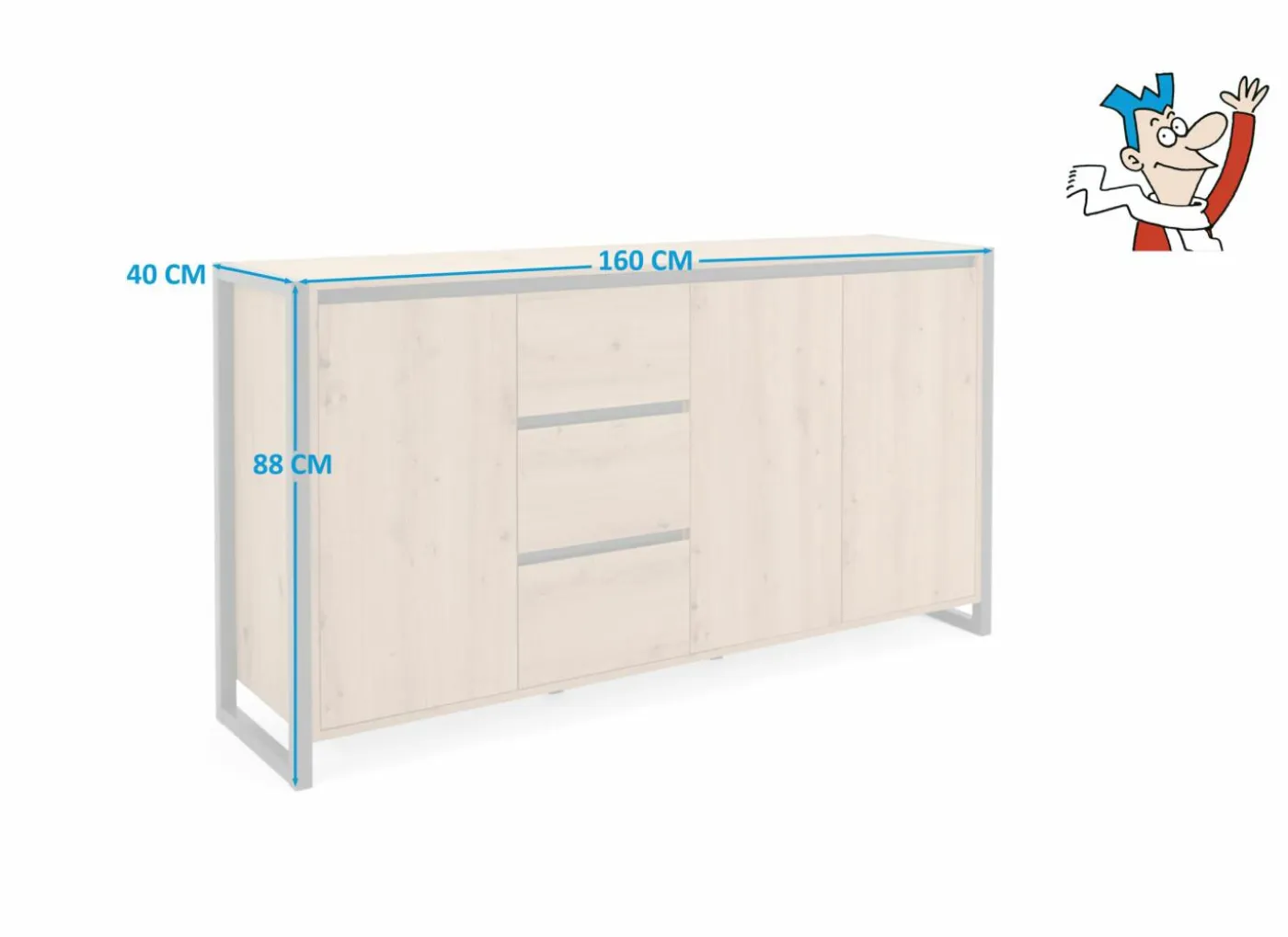 Commode Denver 160cm - decor - artisanale eik & anthraciet