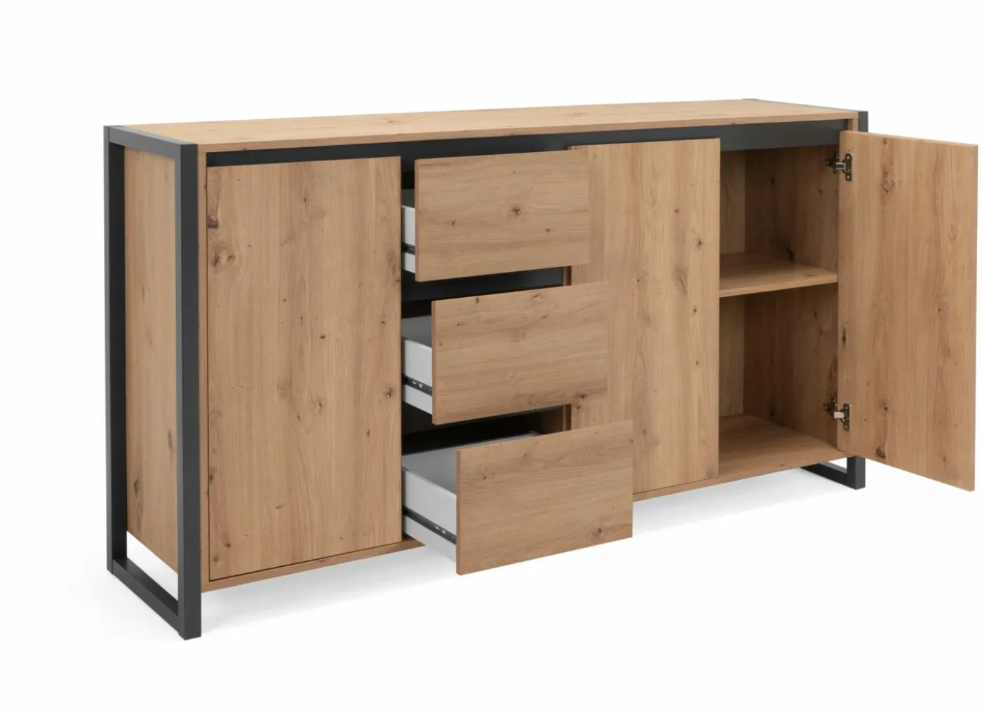 Commode Denver 160cm - decor - artisanale eik & anthraciet