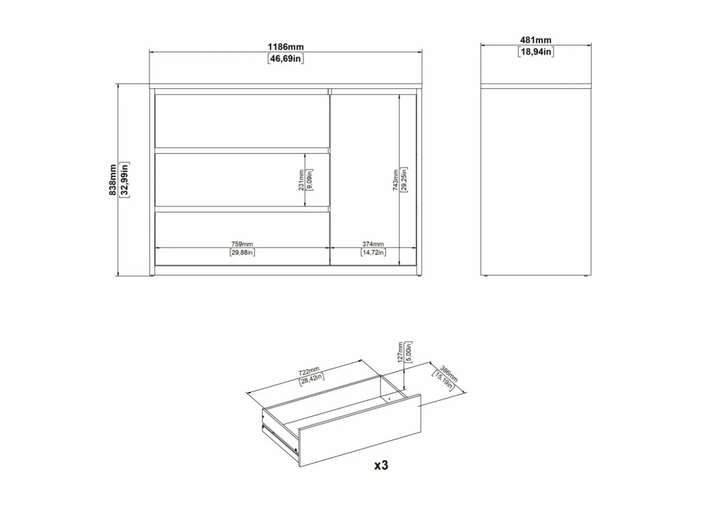 Commode Next 119x48x84cm - decor - wit/jackson hickory