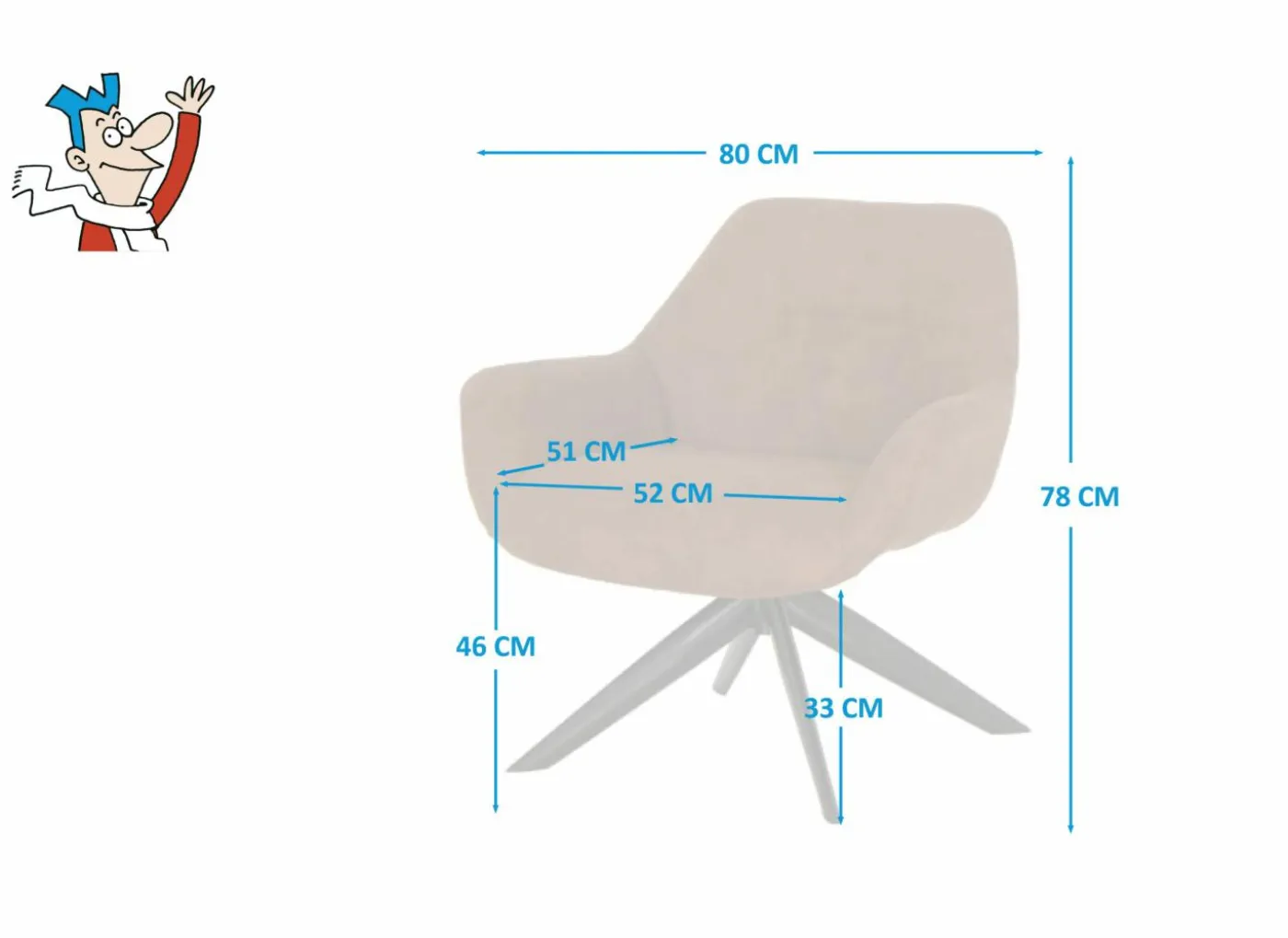 Draaifauteuil Catalano 80x75x78cm - stof - cognac