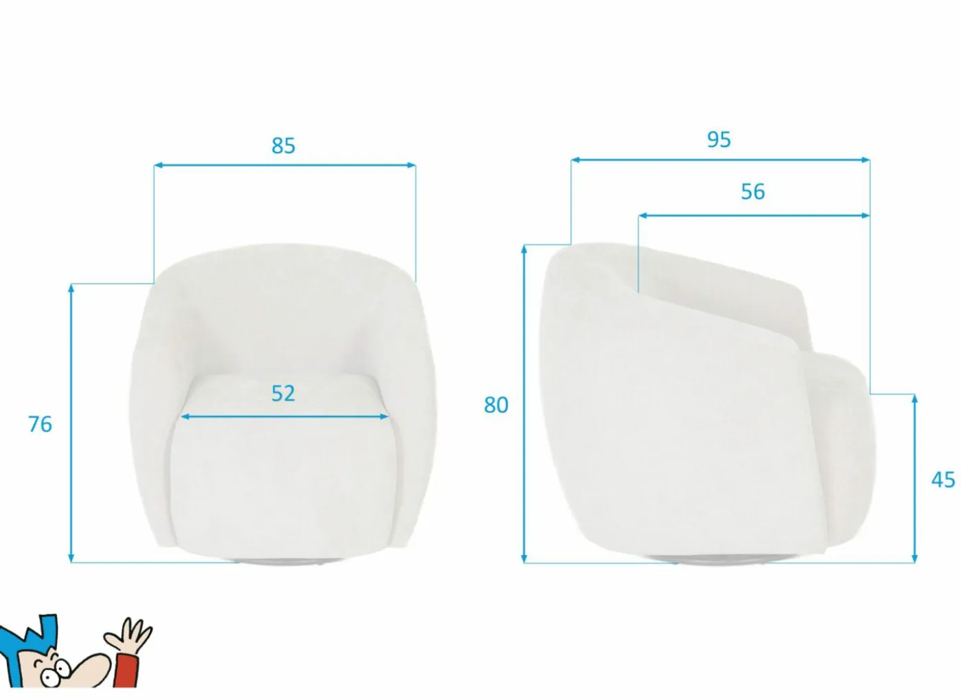 Draaifauteuil Gela 85x95x80cm - stof - lichtbruin