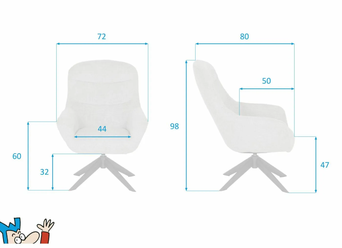 Draaifauteuil Oceano 72x80x98cm - stof greige