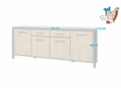 Dressoir 240cm - decor - oranje teakhout & matzwart