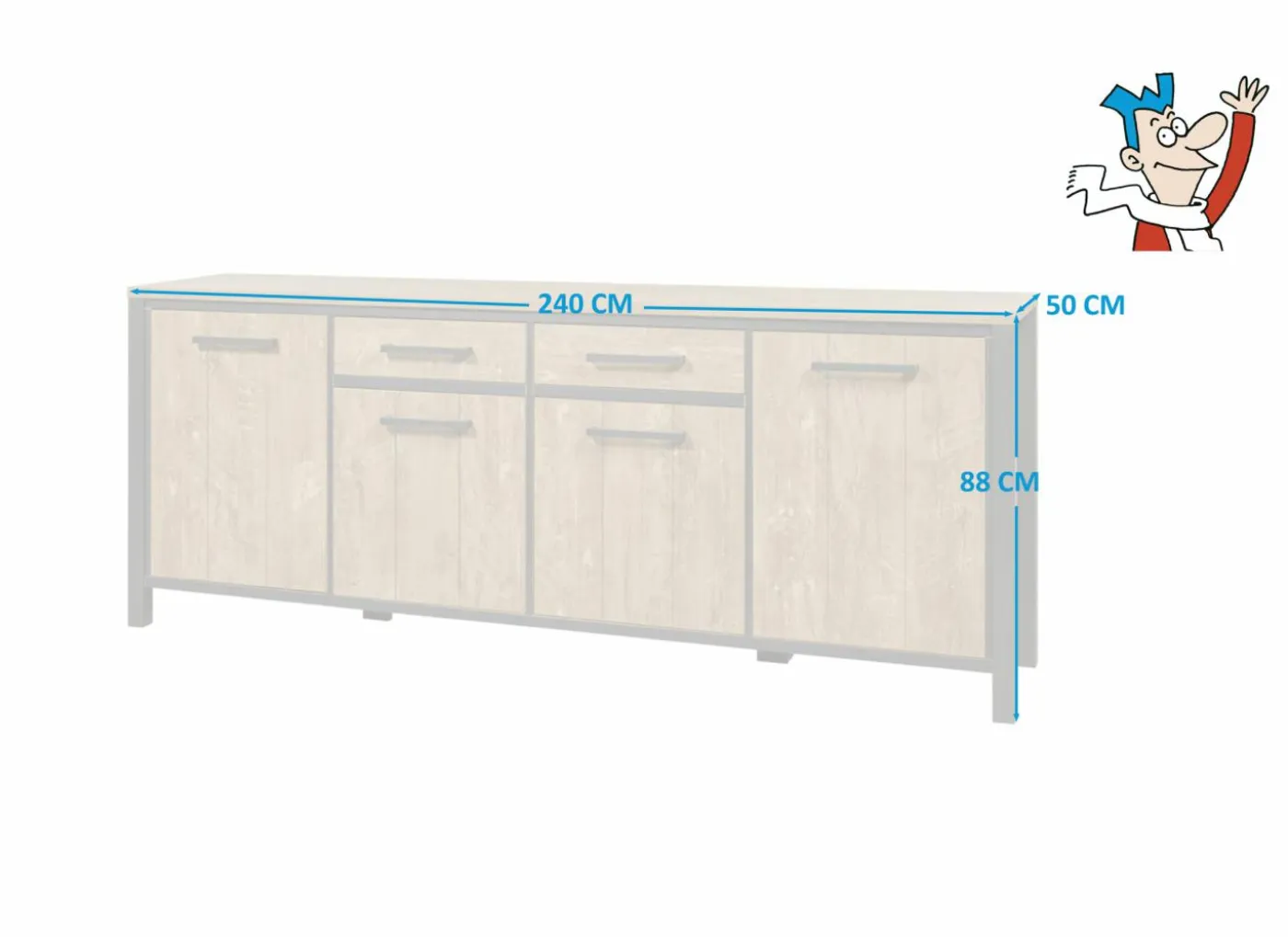Dressoir 240cm - decor - oranje teakhout & matzwart