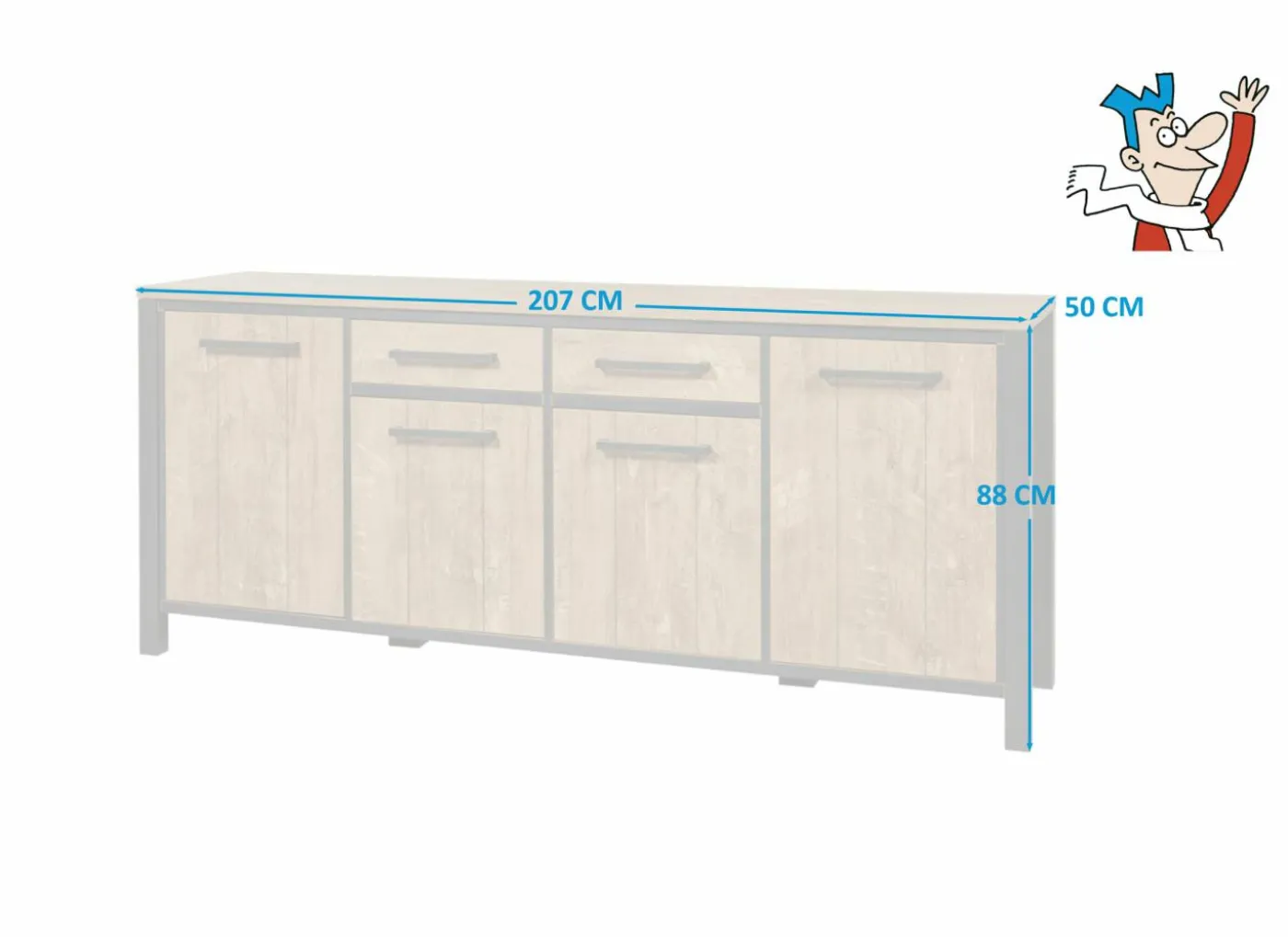 Dressoir 207cm - decor - oranje teakhout & matzwart