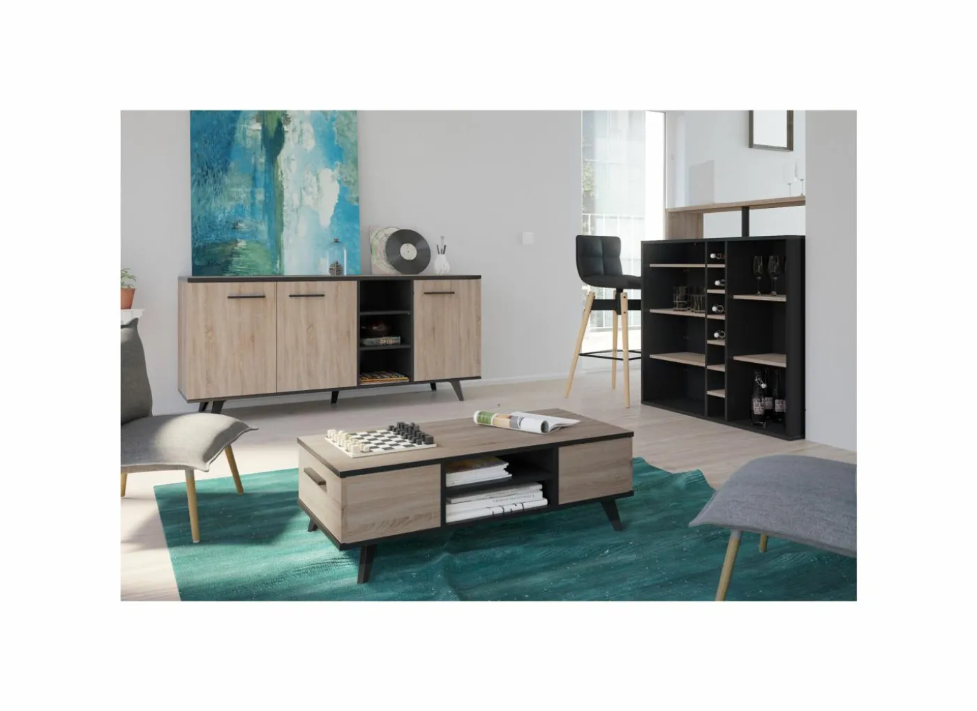 Dressoir Wayne 160,7cm - decor - eik & zwart