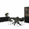 Eetkamer Mauri eik massief met 4 stoelen Patti - tafel 250x128cm - dressoir 240cm - vitrinekast 116,5cm