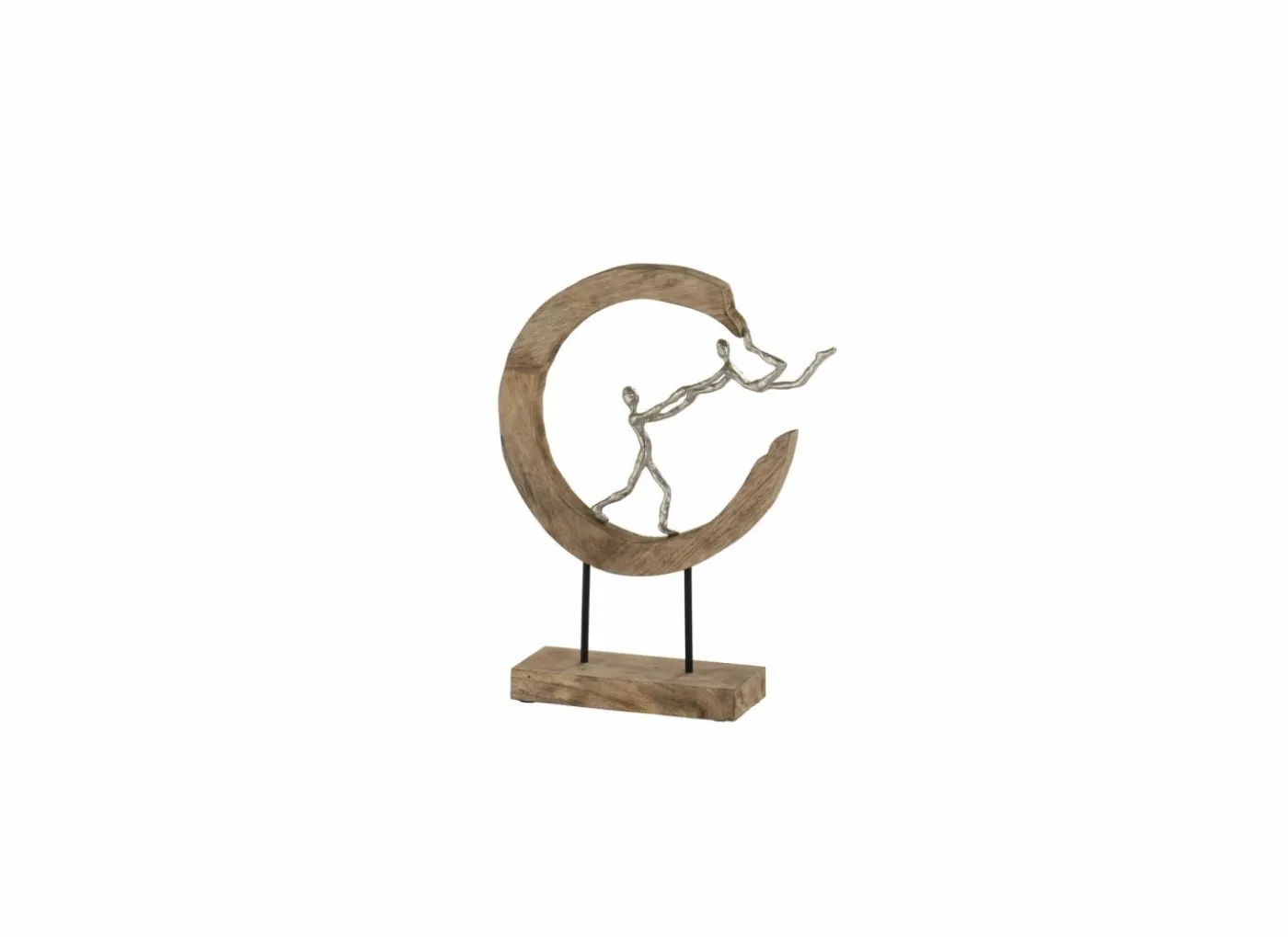 Figuur Koppel halve maan H48cm - mango massief & aluminium - naturel/zilver