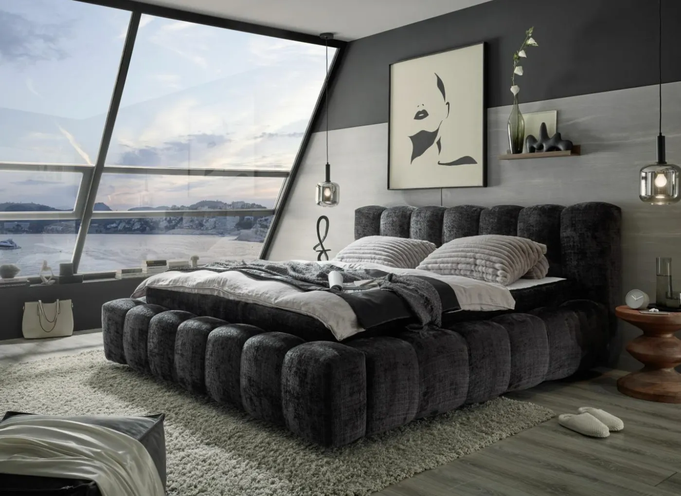 Gestoffeerd bed Bexley 180x200cm - stof - zwart