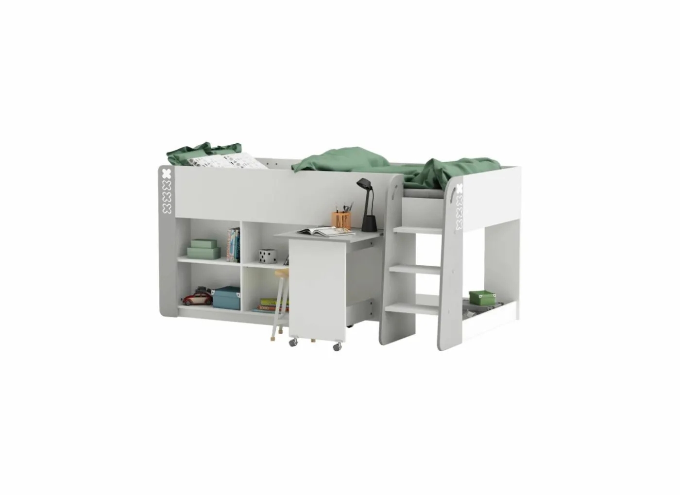 Halfhoogslaper Hampton 90x200cm - decor - wit & grijs
