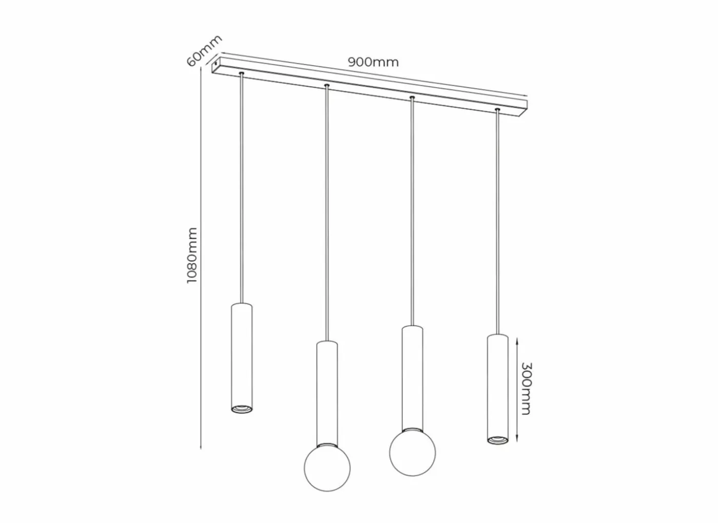 Hanglamp 90cm 2xGU10 2xE27 - aluminium - zwart