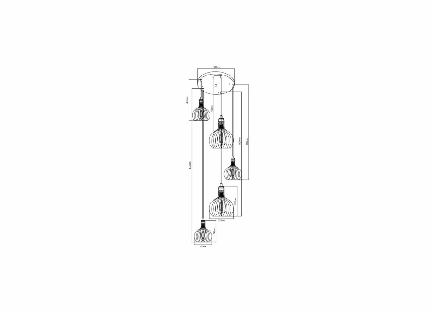 Hanglamp 40cm 5x60W E27