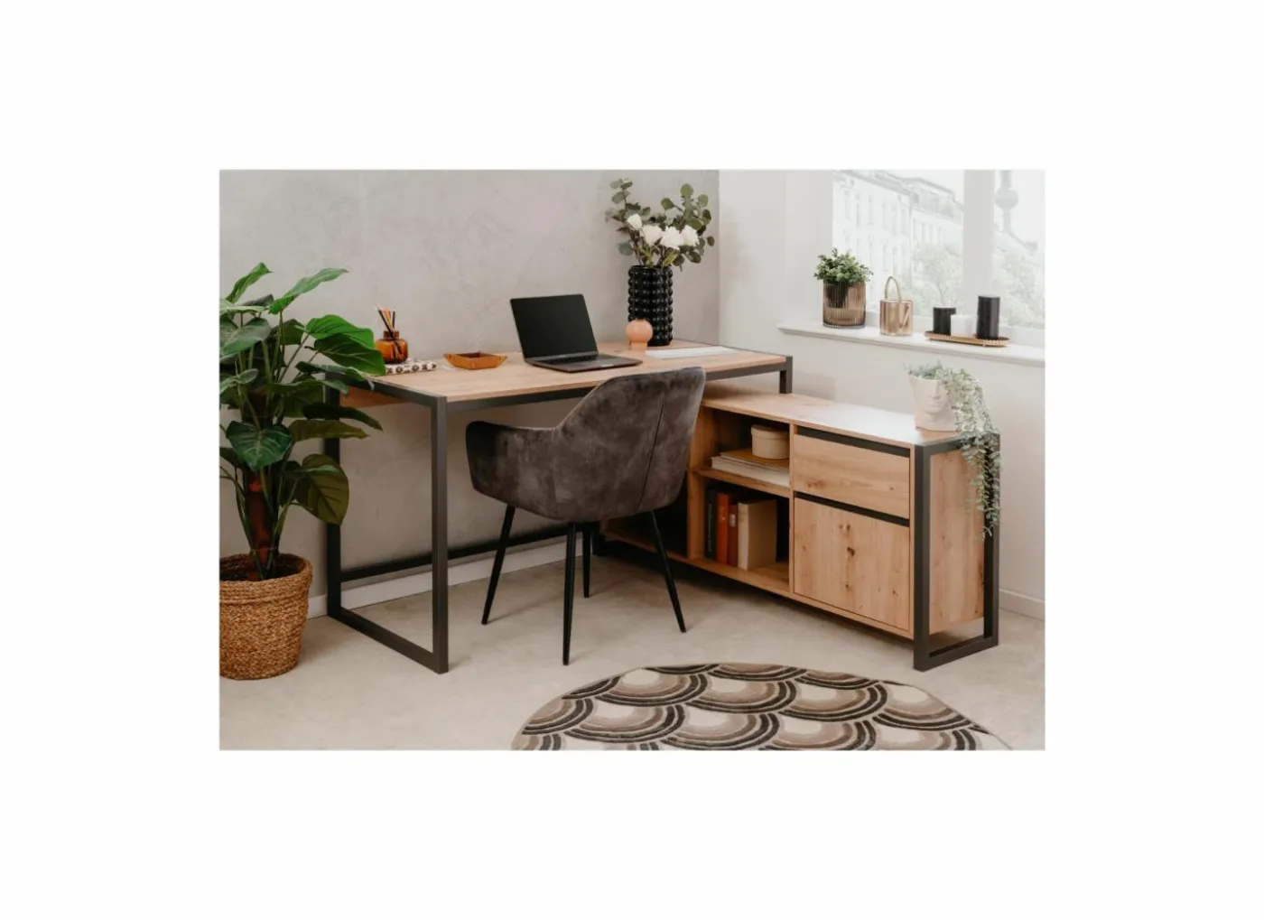 Hoekbureau Denver 139x142x75cm - decor - artisanale eik & antraciet
