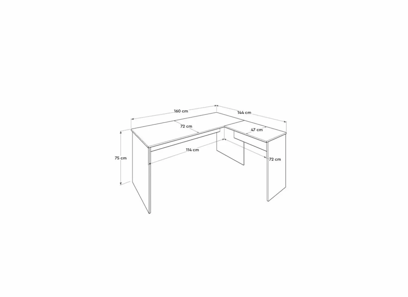 Hoekbureau Merida 160x144x75cm - melamine - bruin