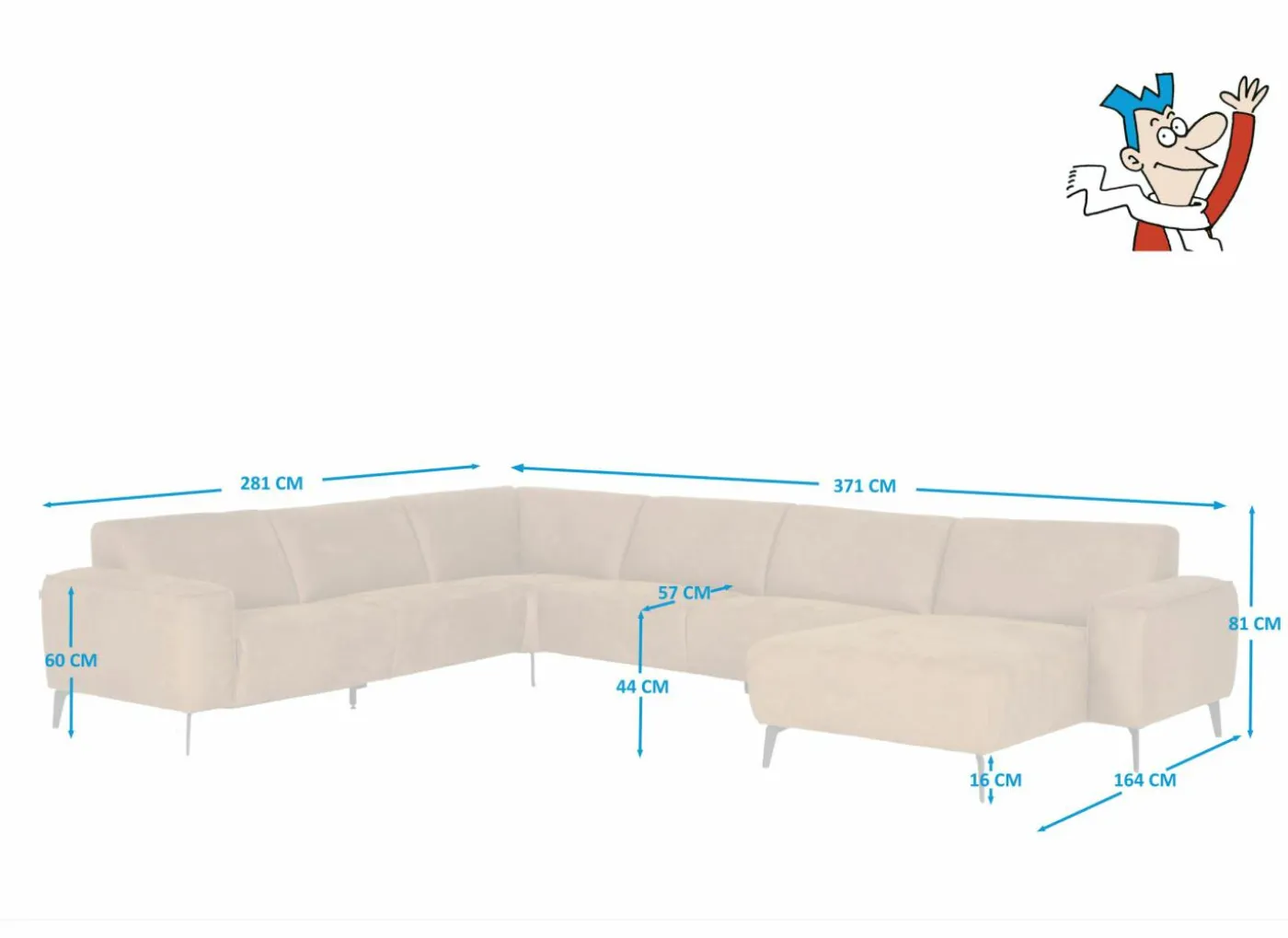 Hoeksalon 2290 371x281cm - stof - cognac