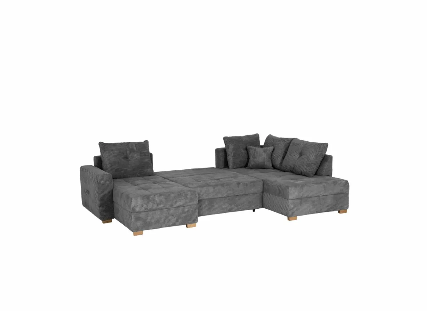 Hoeksalon Abby 311x170cm - stof - grijs met bedfunctie