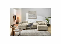 Hoeksalon Abby 311x170cm - stof - beige met bedfunctie
