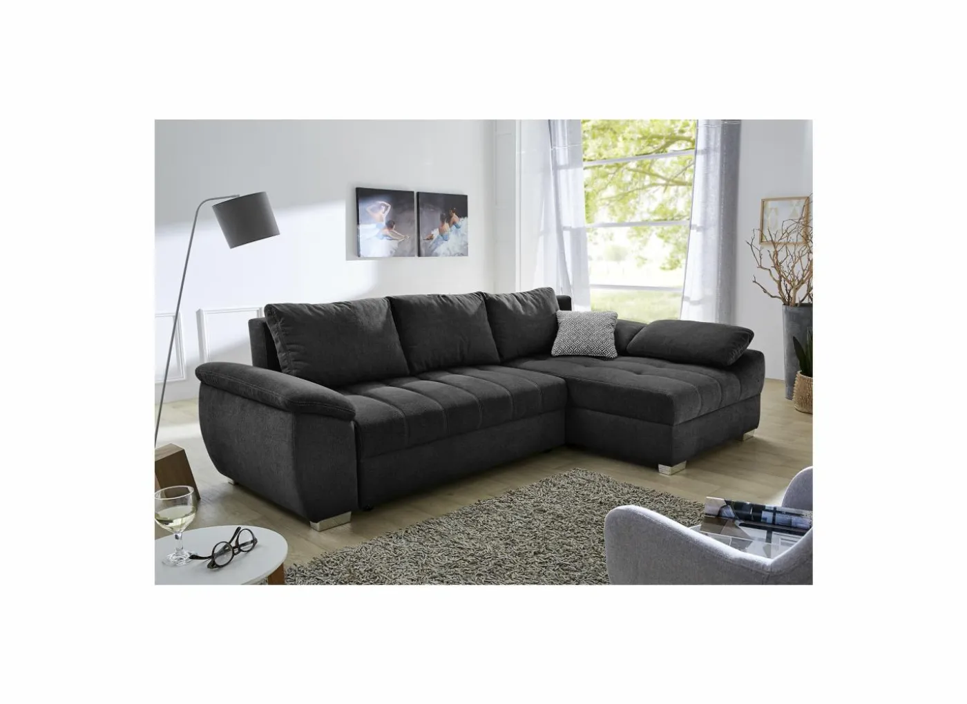 Hoeksalon Alster 268x161cm - stof - zwart met bedfunctie
