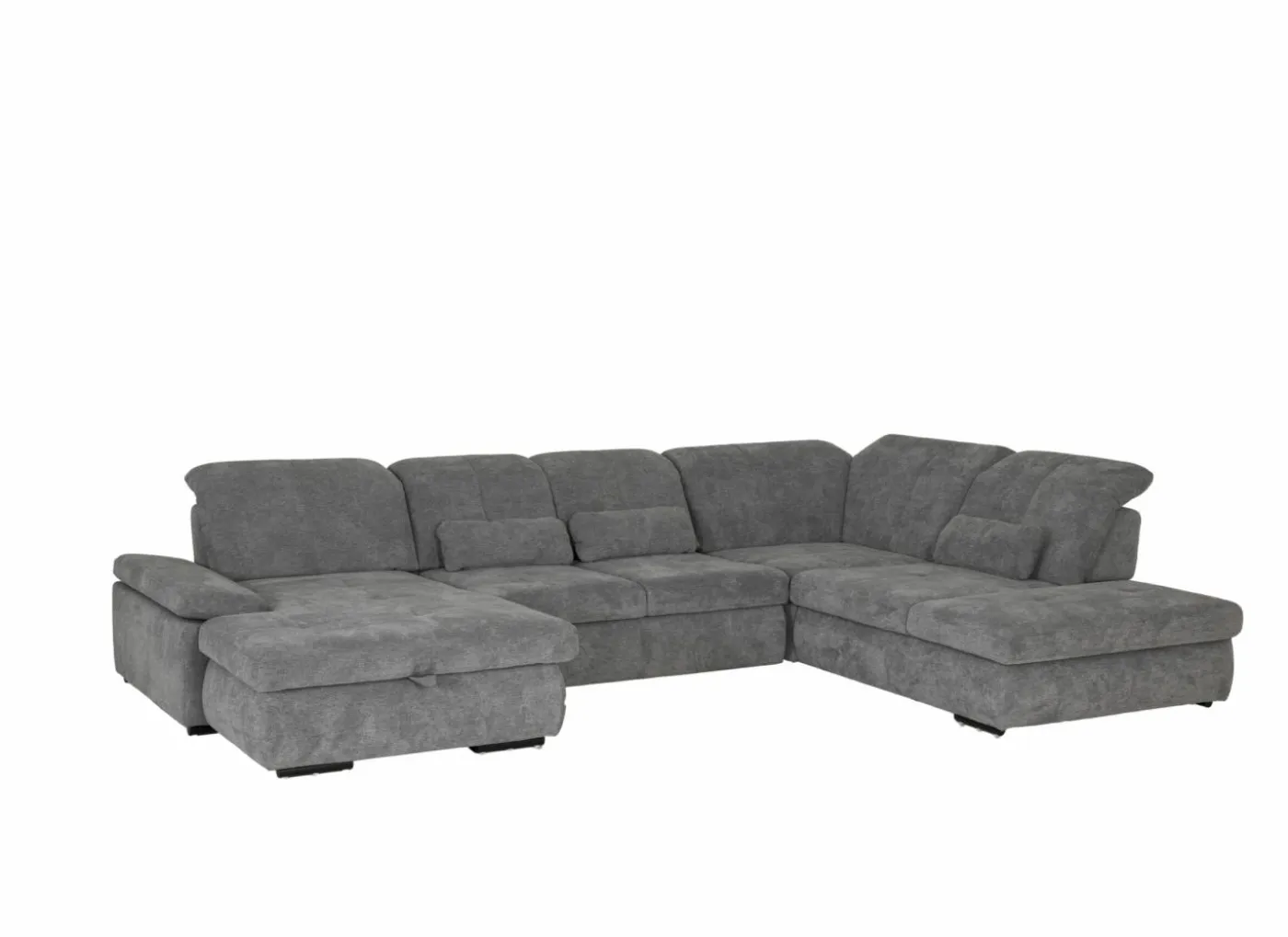 Hoeksalon Artus 371x260cm - stof - grijs met bedfunctie & opbergruimte