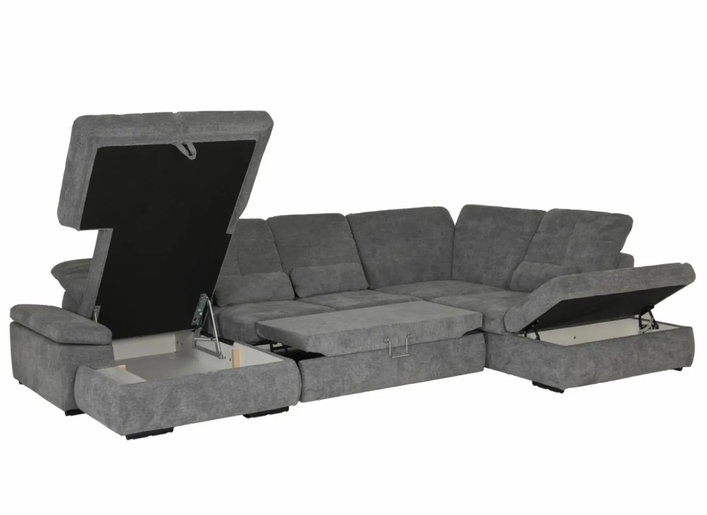 Hoeksalon Artus 371x260cm - stof - grijs met bedfunctie & opbergruimte