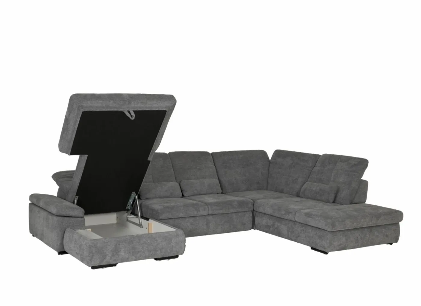 Hoeksalon Artus 371x260cm - stof - grijs met bedfunctie & opbergruimte