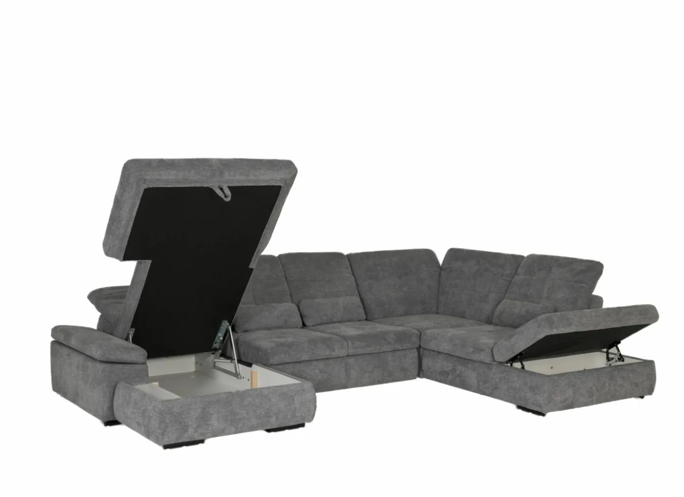 Hoeksalon Artus 371x260cm - stof - grijs met bedfunctie & opbergruimte