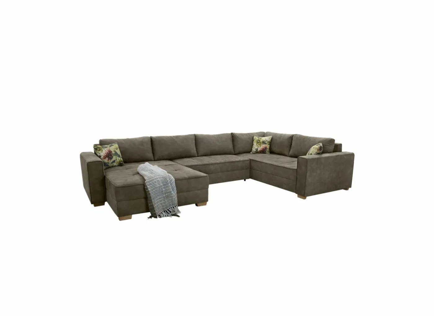Hoeksalon Brixen 379x227cm - stof - bruin met bedfunctie