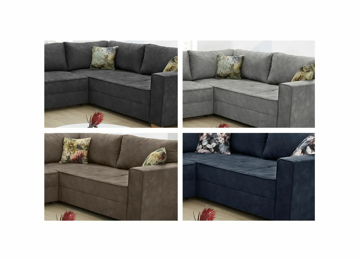 Hoeksalon Brixen 379x227cm - stof - donkergrijs met bedfunctie