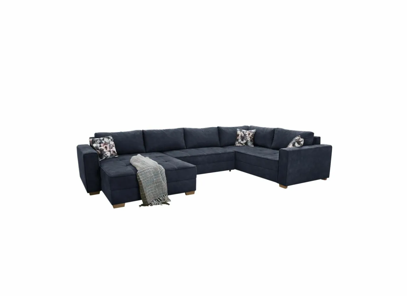 Hoeksalon Brixen 379x227cm - stof - blauw met bedfunctie