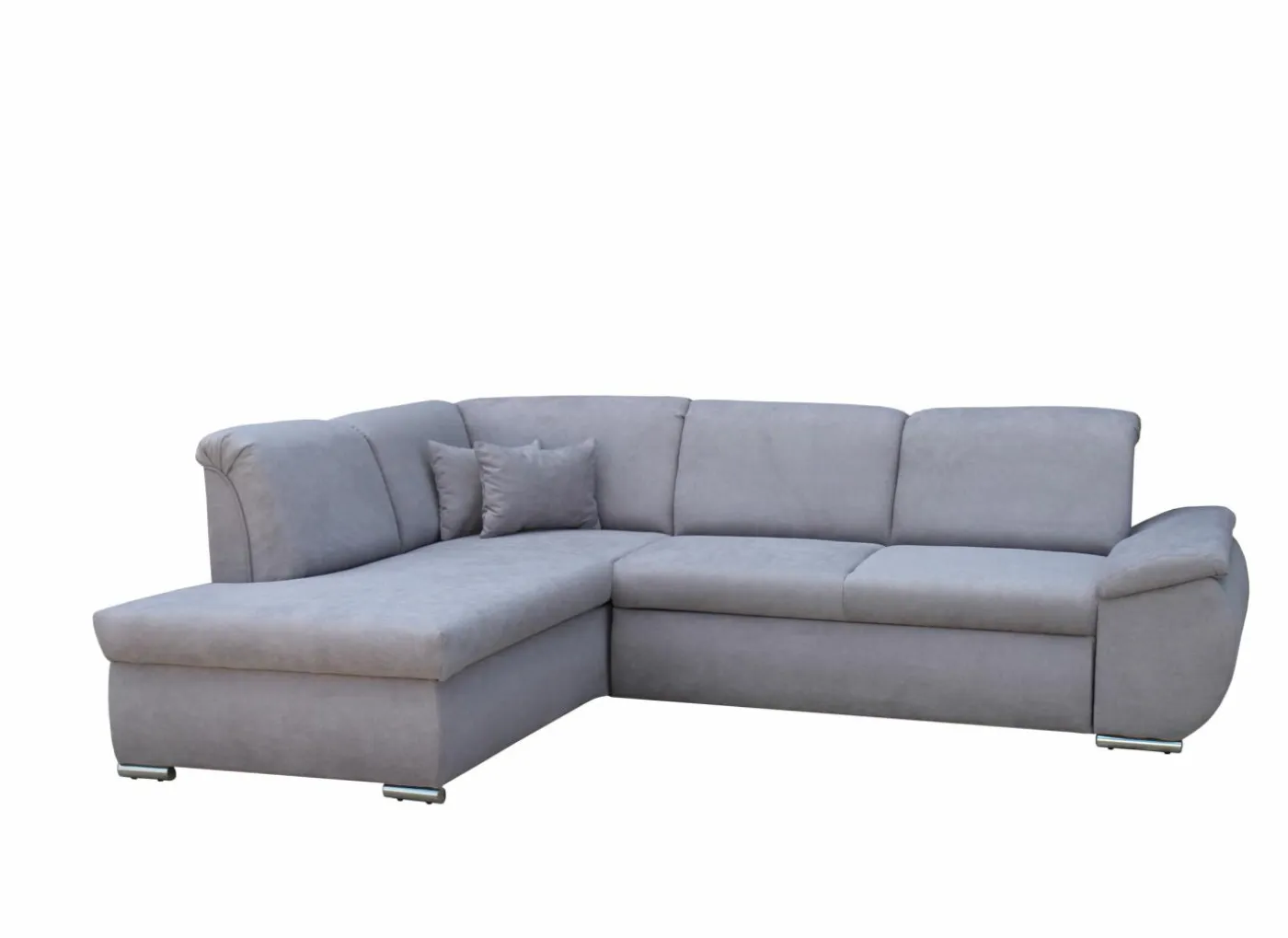 Hoeksalon Caro 272x197cm - stof - middengrijs met bedfunctie en opbergruimte