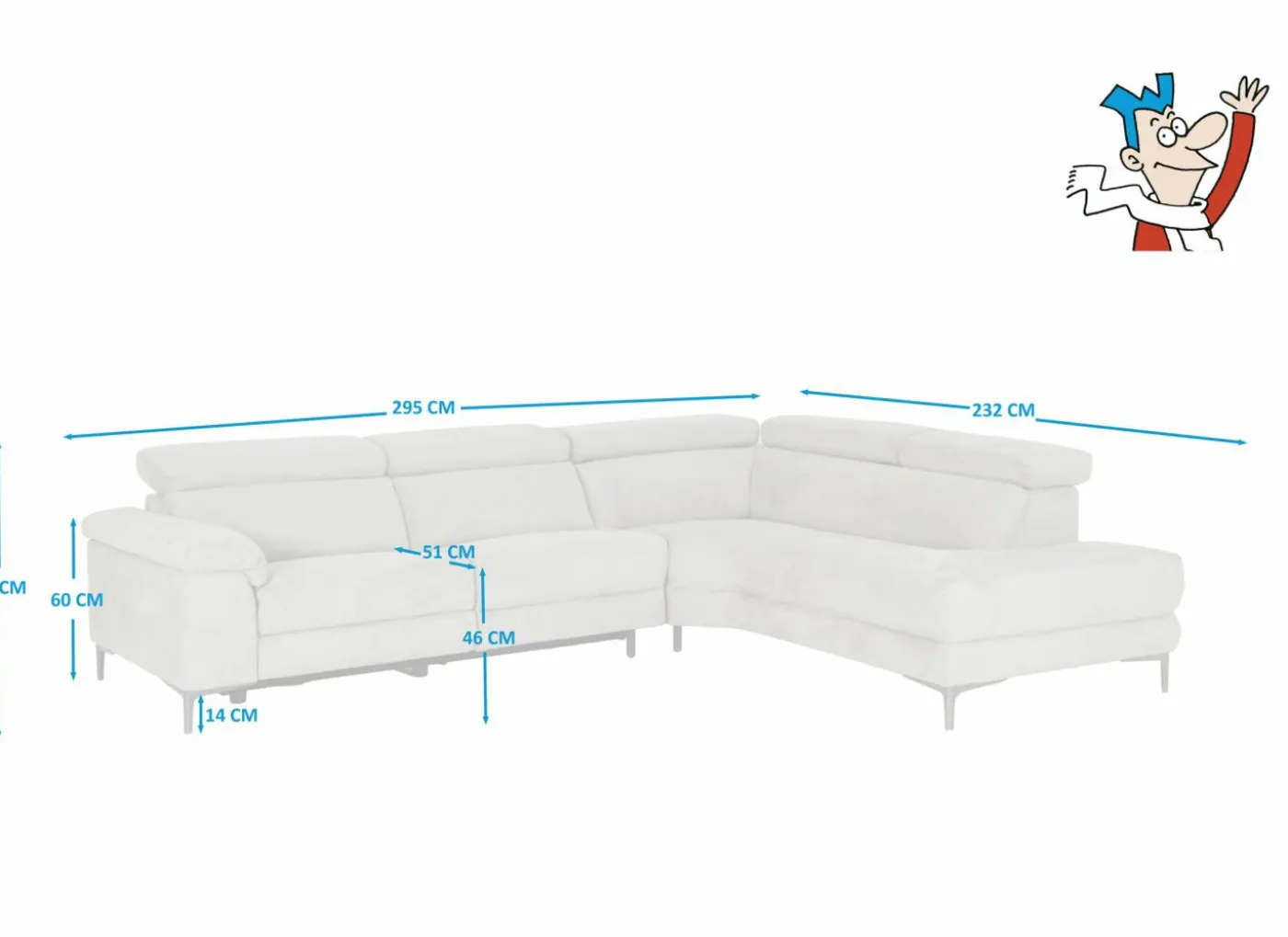 Hoeksalon Cell 295x232cm - stof - grijs