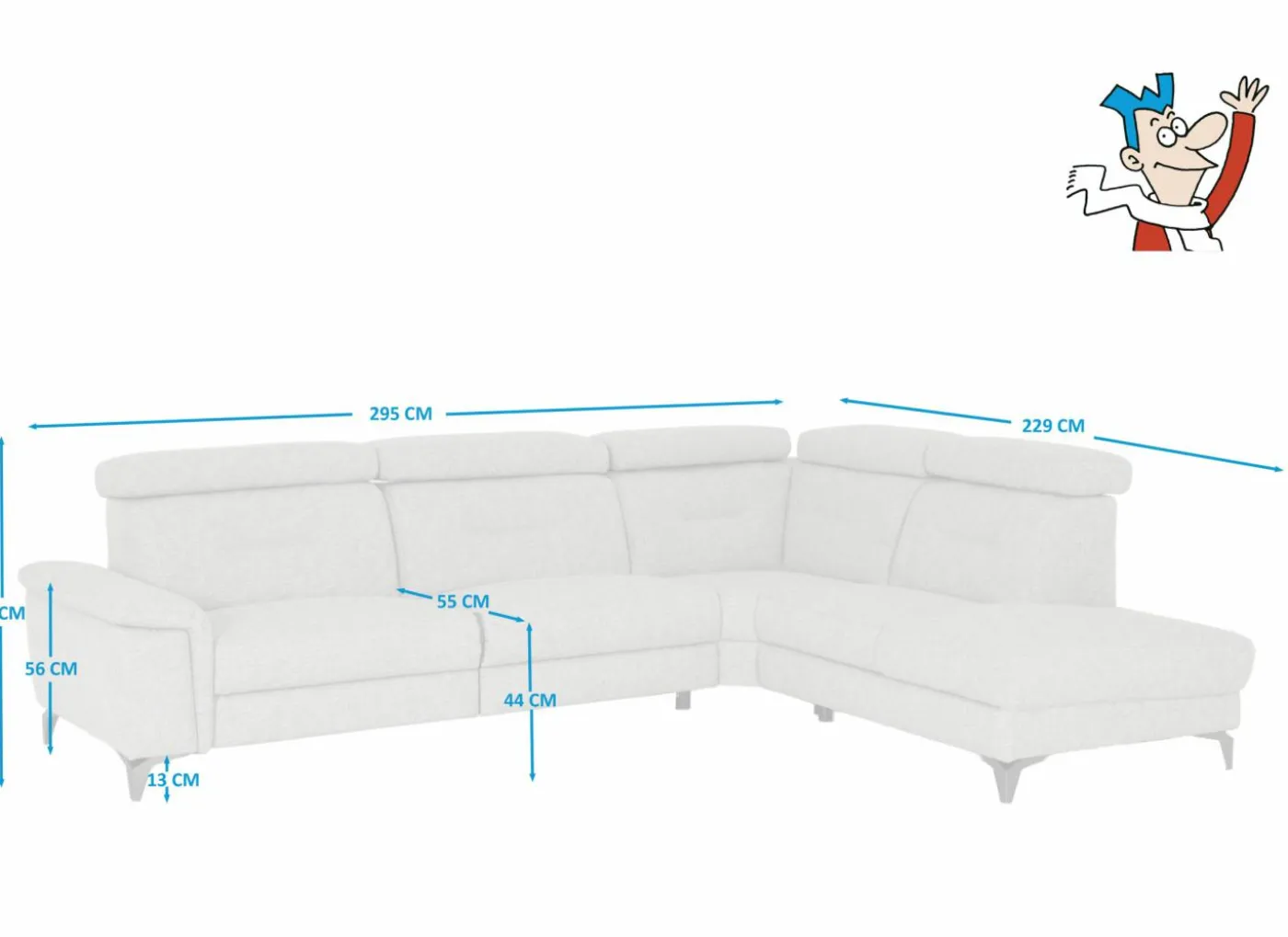 Hoeksalon Cosa 295x229cm - stof - grijs