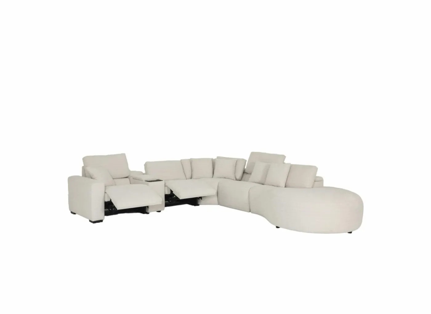 Hoeksalon Down 330x370cm - stof - crème met relax & opbergruimte