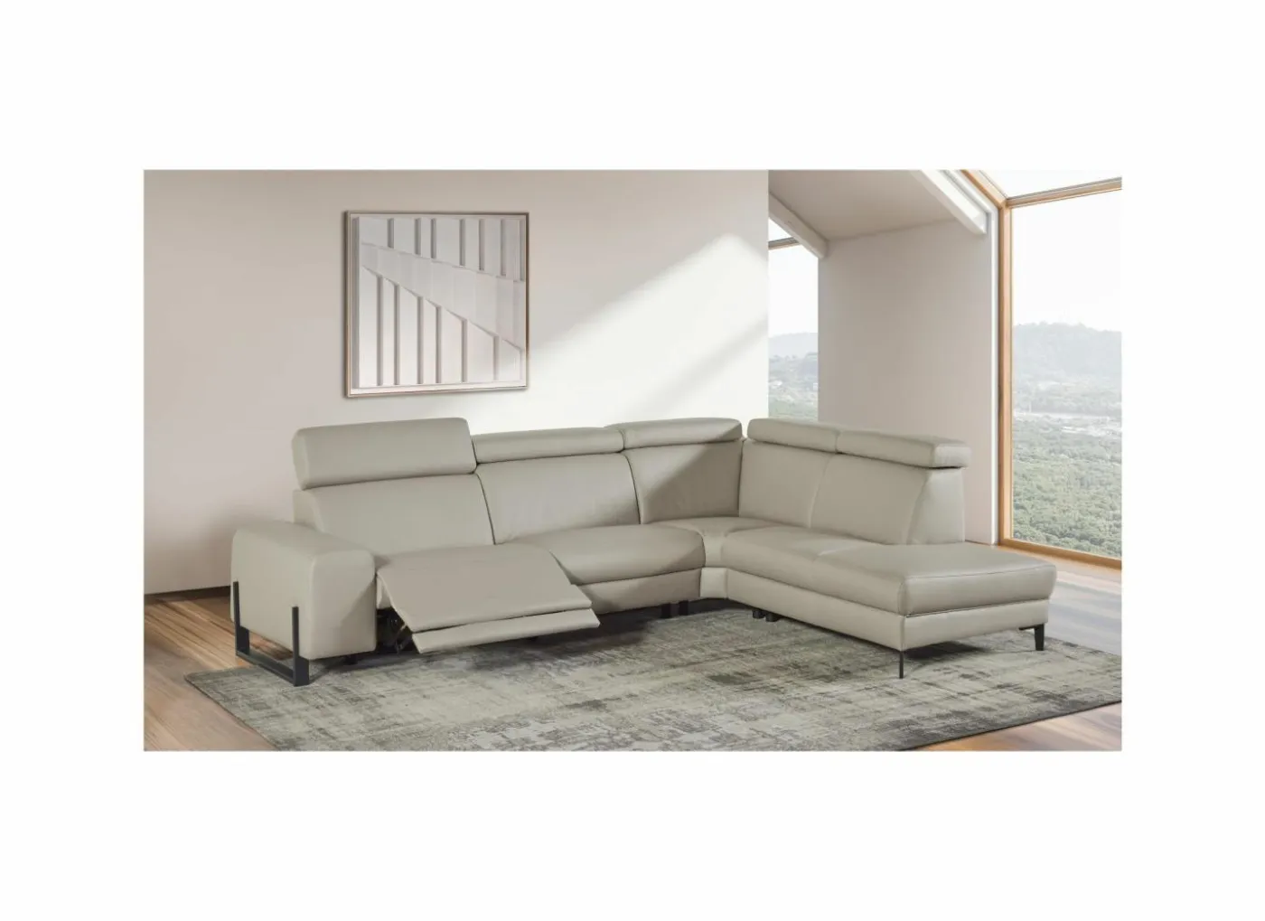 Hoeksalon Durham 304x230cm - stof - lichtgrijs met relax
