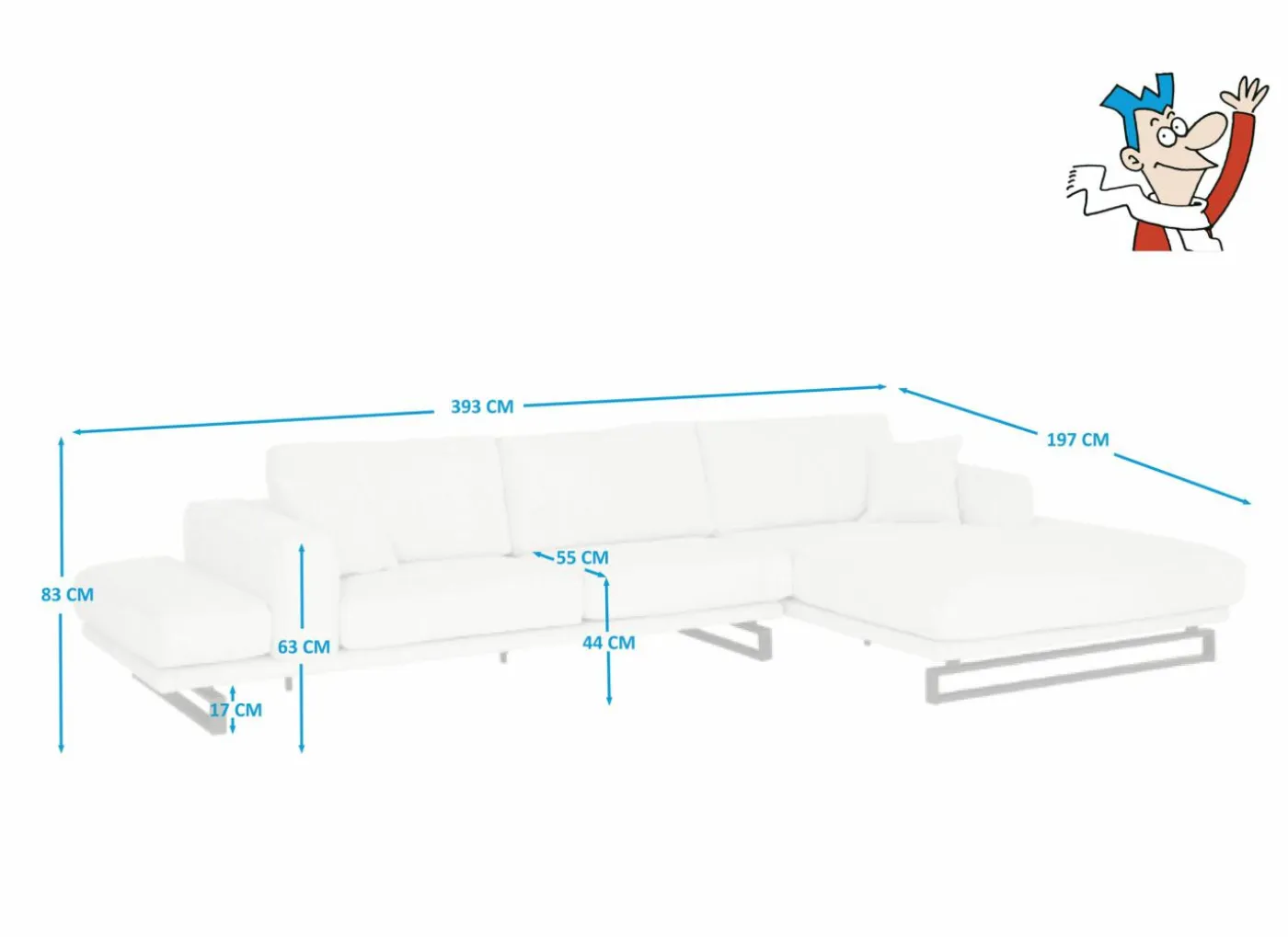 Hoeksalon Helio 393x197cm - stof - lichtbeige