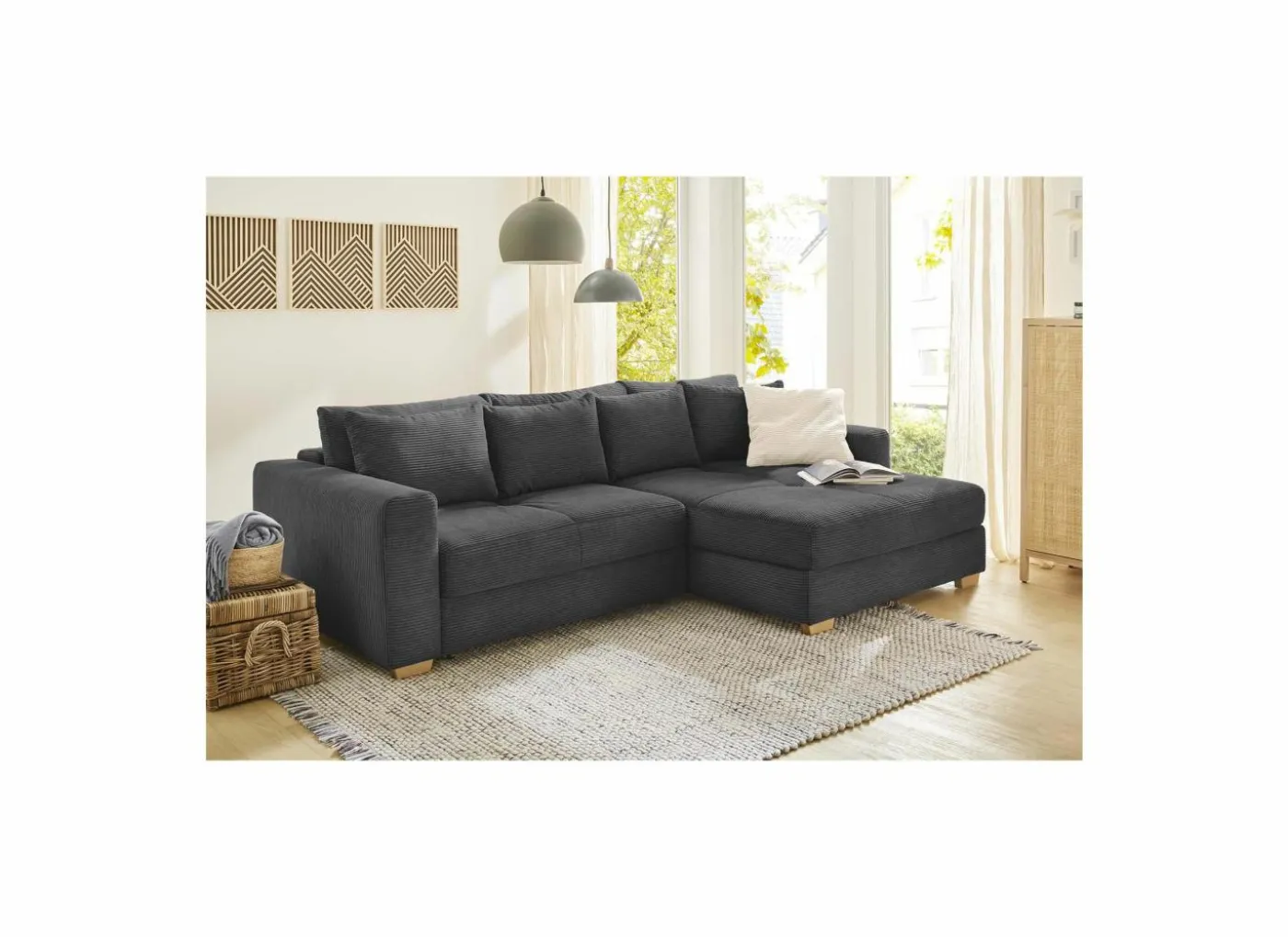 Hoeksalon Kampen 288x186cm - stof - grijs met bedfunctie & opbergruimte