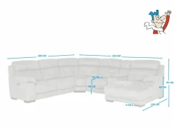 Hoeksalon Krall 344x300cm - stof - zilvergrijs - met relax
